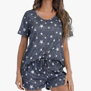 Women's Star Print Sleepwear Set MOYEE Pajama Soft 2 Pieces Pockets LARGE